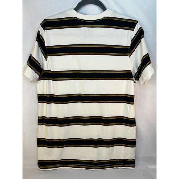 Volcom Striped Men's T-Shirt Size Med White w/ Black/Brown Stripes - Picture 2 of 6
